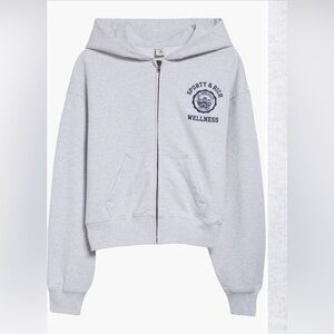 Sporty & Rich gray Emblem Cotton Cropped Zip-Up Hoodie size medium
